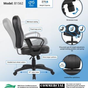 Boss Black Leather Task Chair W/ Loop Arms
