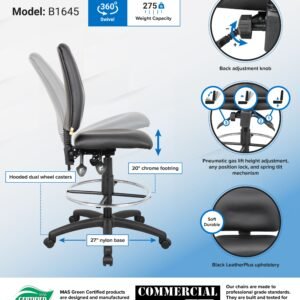 BLACK CARESSOFT DRAFTING STOOLS W/ADJ ARMS & FOOTRING