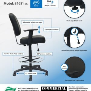 BLACK ANTIMICROBIAL VINYL MEDICAL STOOL WITH BACK CUSHION