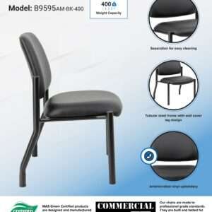 Boss Mid Back Armless Guest Chair, 400 lb capacity, Antimicrobial Vinyl