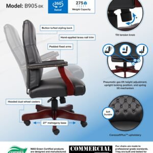 Boss Classic Black Caressoft Chair With Mahogany Finish Frame