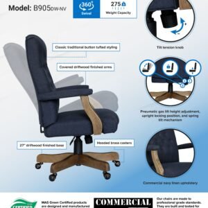 BOSS Executive Navy Commercial Grade Linen Chair With Driftwood Finish Frame