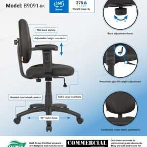 Boss Diamond Task Chair In Black W/ Adjustable Arms