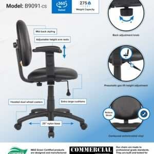 Boss Diamond Task Chair In Black Antimicrobial Vinyl W/ Adjustable Arms