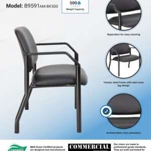 Boss Mid Back Guest Chair, 500 lb capacity, Antimicrobial Vinyl