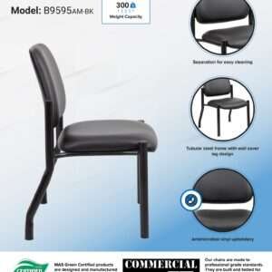Boss Mid Back Armless Guest Chair, 300 lb capacity, Antimicrobial Vinyl