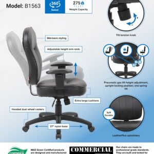 Boss Black Leather Task Chair W/ Adjustable Arm