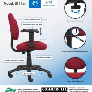 Boss Perfect Posture Deluxe Office Task Chair with Adjustable Arms, Burgundy