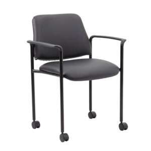 Boss Square Back Diamond Stacking Chair W/Arm and Casters In Black Caressoft