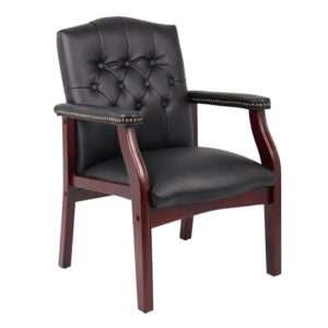 Boss Traditional Black Caressoft guest, accent or dining chair W/ Mahogany Finish