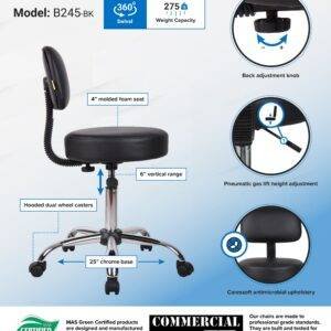 Boss Be Well Medical Spa Professional Adjustable Stool with Back, Black