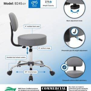 Boss Be Well Medical Spa Professional Adjustable Stool with Back, Grey