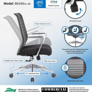 Boss Horizontal Mesh Back Task Chair, Aluminum Arms/Base