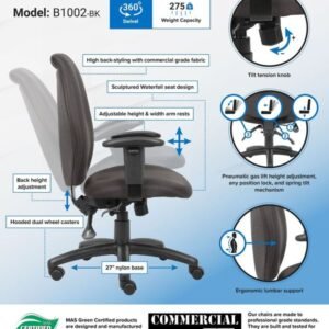 Boss High-Back Task Chair with Adjustable Arms, Black