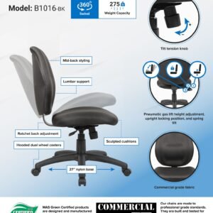 Boss Mid-Back Task Office Chair without Arms, Black