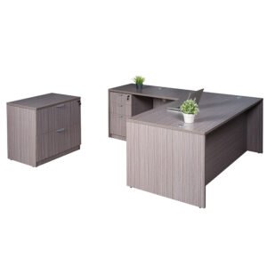 Boss Holland Series 66 Inch Desk, Executive L-Shape Corner Desk with File Storage Pedestal and Lateral File, Driftwood