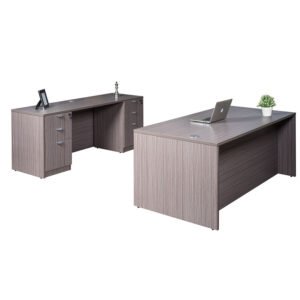 Boss Holland Series Office Suite, 71 Inch Desk and Credenza with Dual File Storage Pedestals, Driftwood