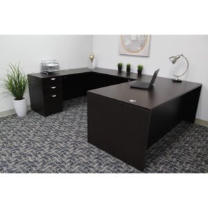 Boss Holland Series 71 Inch Executive U-Shape Desk with File Storage Pedestal, Mocha