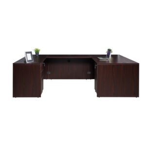 Boss Holland Series 71 Inch Executive U-Shape Desk with 2 File Storage Pedestals, Mahogany