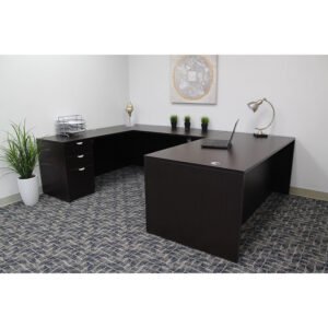 Boss Holland Series 71 Inch Executive U-Shape Desk with 2 File Storage Pedestals, Mocha