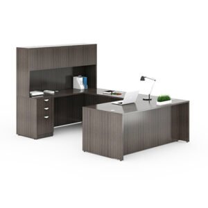 Boss Holland Series 71 Inch Executive U-Shape Desk with File Storage Pedestal and Hutch, Driftwood