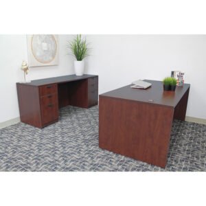 Boss Holland Series Office Suite, 71 Inch Desk and Credenza with Dual File Storage Pedestals, Mahogany