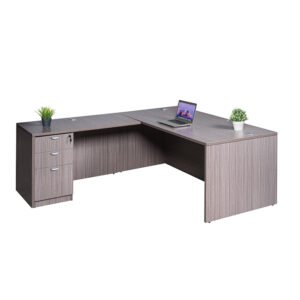 Boss Holland Series 66 Inch Desk, Executive L-Shape Corner Desk with File Storage Pedestal, Driftwood